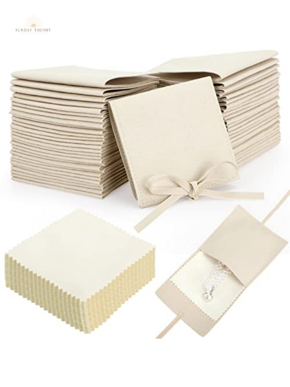 120 Pcs Microfiber Jewelry Pouch Drawstring Bags with Cleaning Cloths Earring